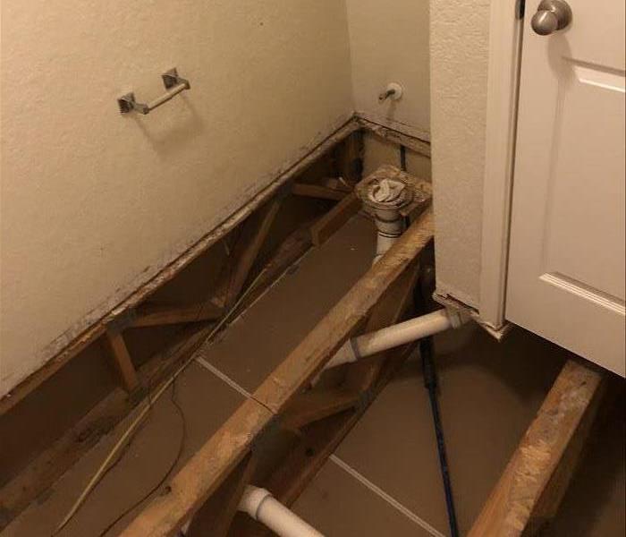 Removed flooring in bathroom