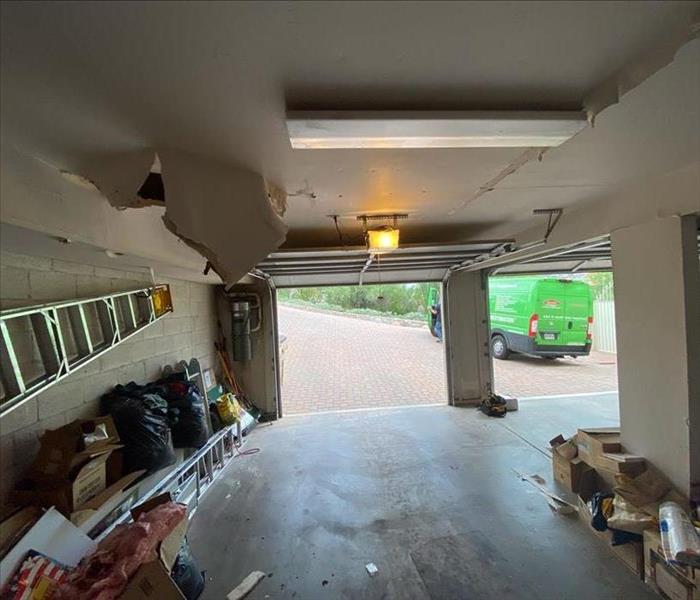 Garage with ceiling falling