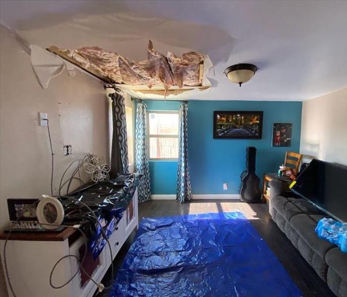 A room where the ceiling is falling